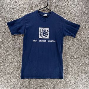 Vintage Rich Blacks Liquors Shirt Mens Medium Blue Single Stitch 1980s USA Made